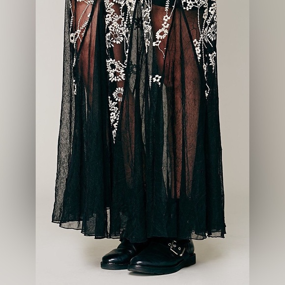 Free People Windswept Black Floral Embroidered Sheer Mesh Maxi - Picture 4 of 9
